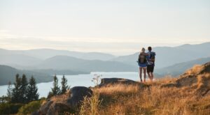A couple hiking in the Lake District.