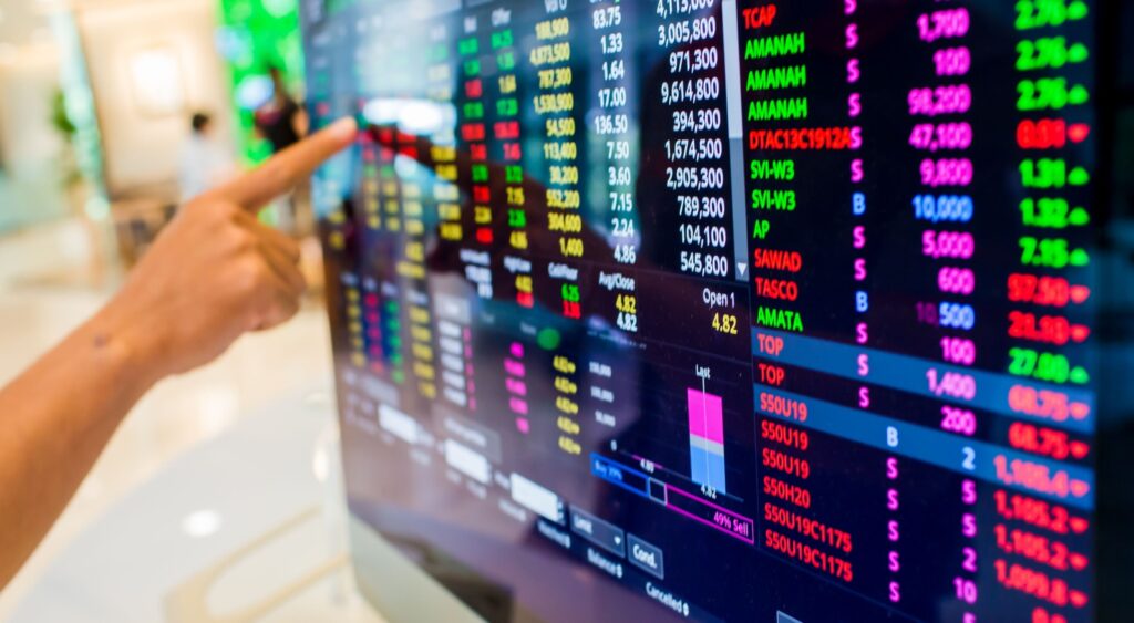 A screen displaying stock market data.
