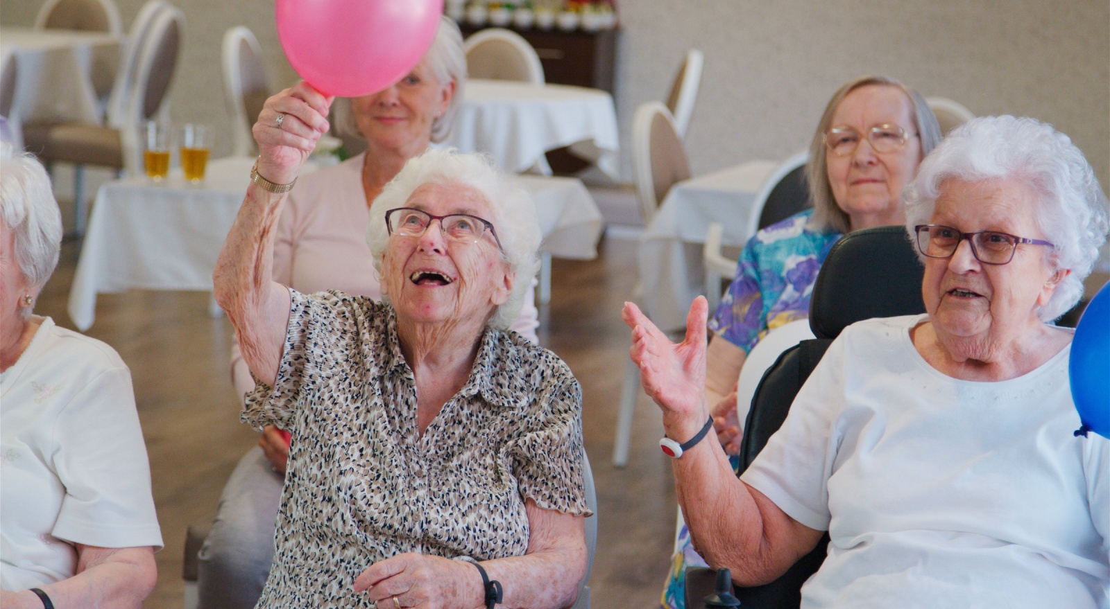 A group of seniors in a retirement home.