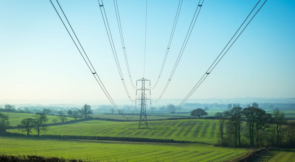 Power lines in Kent, UK.