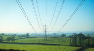 Power lines in Kent, UK.