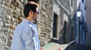 A man following a map.