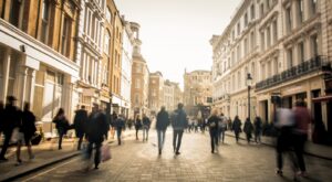 A busy high street.