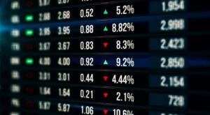 A screen showing stock market movements.