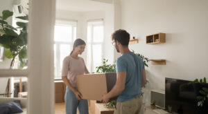 A couple moving into their first home.